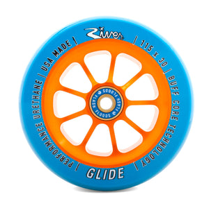 River Wheel Co – “Fireset” Glide 115 x 30 (Blue on Orange)