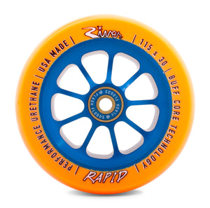 River Wheel Co – “Sunfire” Rapid 115 x 30 (Orange on Blue)