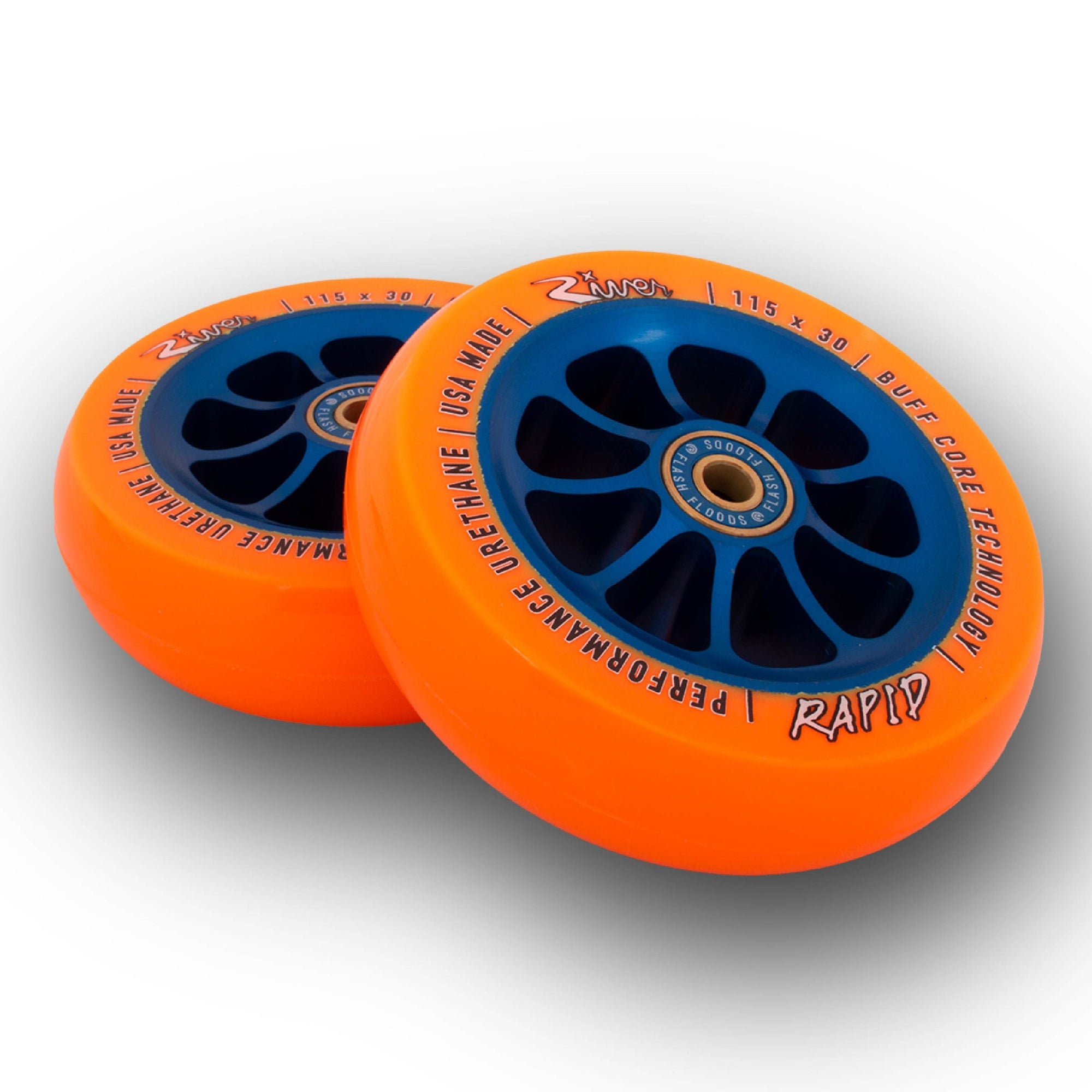 River Wheel Co – “Sunfire” Rapid 115 x 30 (Orange on Blue)